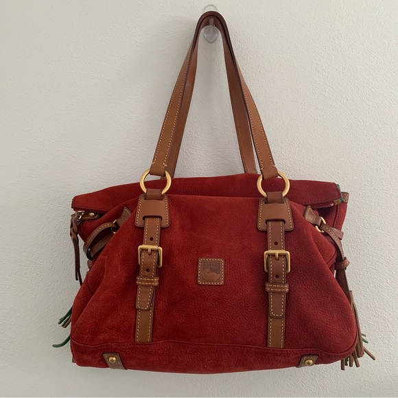 Dooney & Bourke Handbags - Dooney and Bourke double strap tassel leather satchel handbag in wine